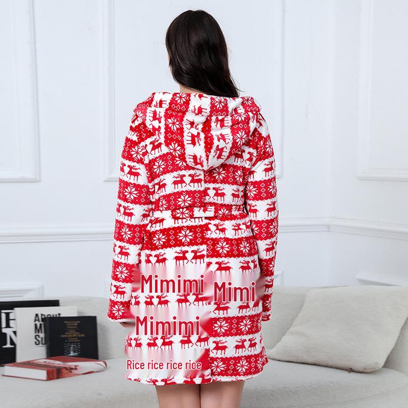 Puszysty Szlafrok Flanelowy Świąteczny Renifer Plus Size - Przytulny i Gruby