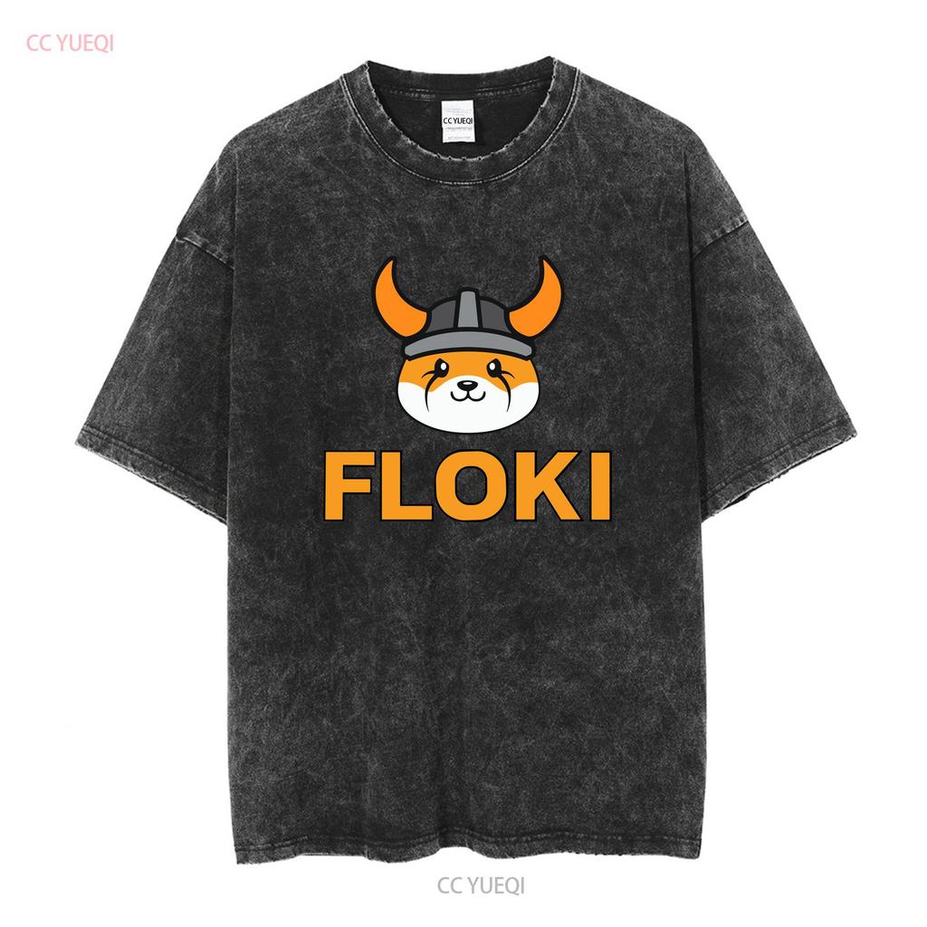 Floki Inu Memecoin Crewneck T Shirt Cryptocurrency Crypto Token long or short sleeves vintage Washed Soft Versatile Unisex
