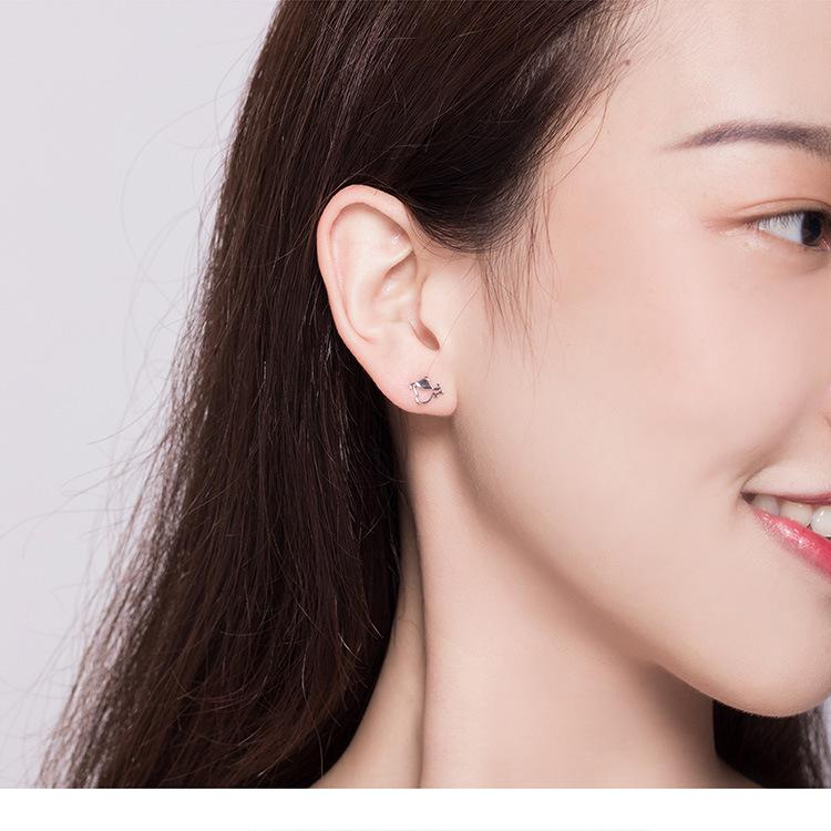 Sterling Silver Puppy and Bone Openwork Stud Earrings - S925 Fashion Jewelry