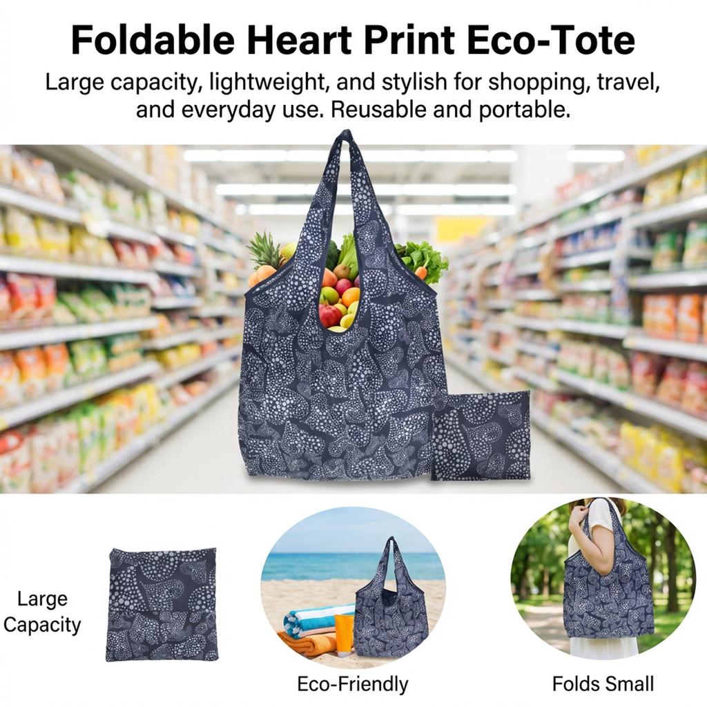 Foldable Shopping Bag Large Capacity Supermarket Tote Portable Carry Storage Pouch for Grocery Shopping Outdoor Travel