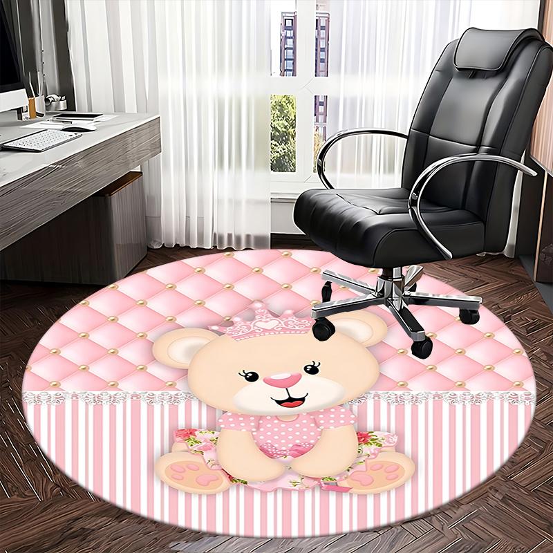 Pink Quilted Office Carpet Chair Mats, Princess Teddy Bear Design | Home Decor, Sofa Rug, Office Carpet Gift for Girls | Suitable for Bedroom, Living