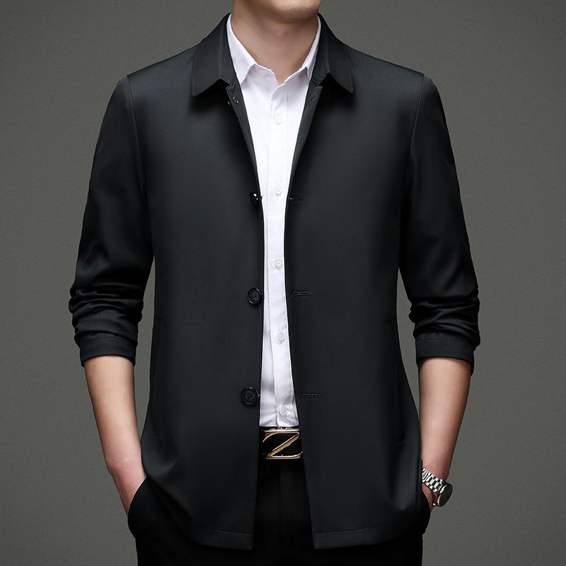 Spring and Autumn Men's Jacket and Jacket Light Business Dad's Casual Loose Lapel Long Sleeve Jacket