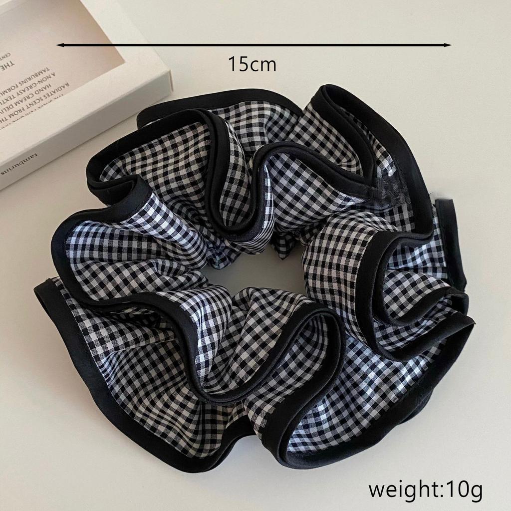 1pc Retro Fashion Black and White Grid Large Intestine Hair Ties, Sweet Retro Pleated Flower Bud Hair Loop Hair Band Accessories