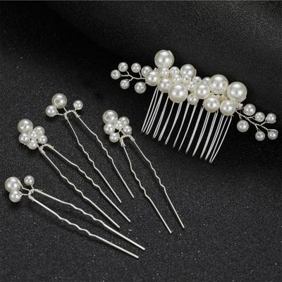 Luxurious Metal Imitation Pearls Hair Clip 5Pcs Wedding Party Accessories For Bridesmaids Brides And Girls Hair