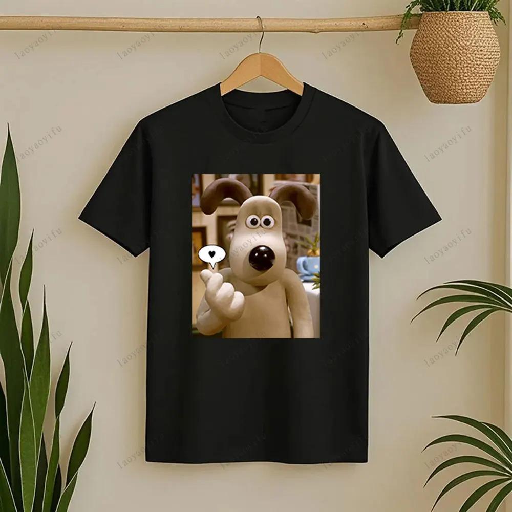 Potištěné tričko Wallace a Gromit Štěně dělá gesto srdce Pánské tričko Letní kulatý výstřih Vysoká kvalita Krátký rukáv