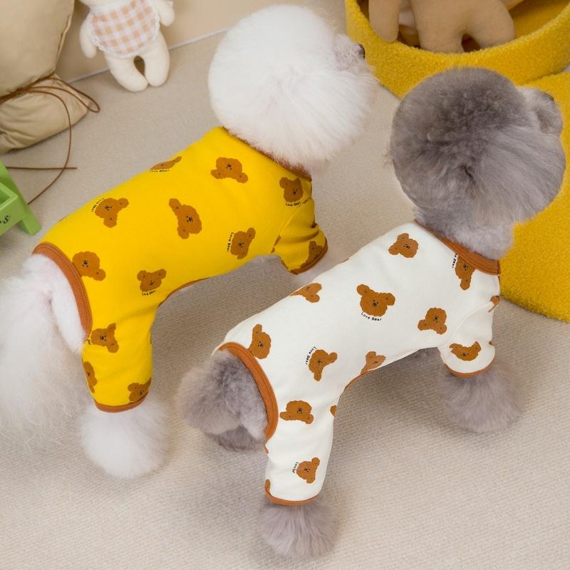 Cotton Four-Legged Pet Pajamas With Bear Print Home Wear For Small Dogs And Cats Soft Comfortable Loungewear Cozy Animal Nightwear