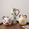 Ceramic Vase Kettle Flower Vase Flowerpot Geometric Graffiti Flower Arrangement Accessories Home Decoration Accessories