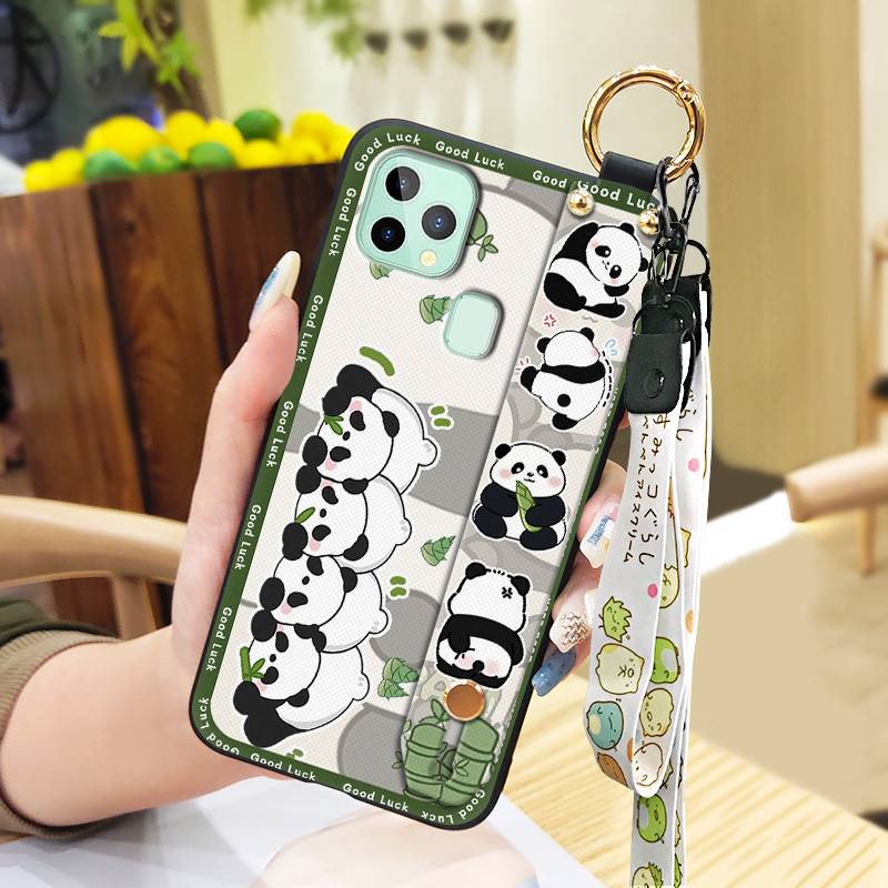 Silicone Protective Phone Case For Oukitel C22 Cartoon Wristband Fashion Design Anti-knock Panda Phone Holder Kickstand