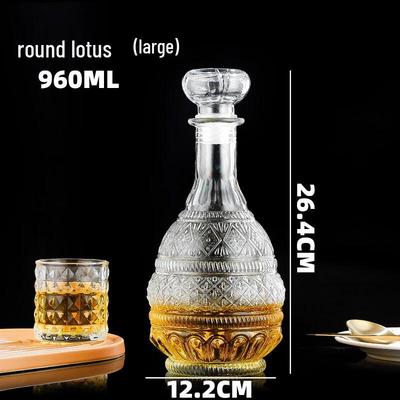 ZISIZ Carved Lotus Glass Whiskey Decanter & Tumbler Set, 5-Pack