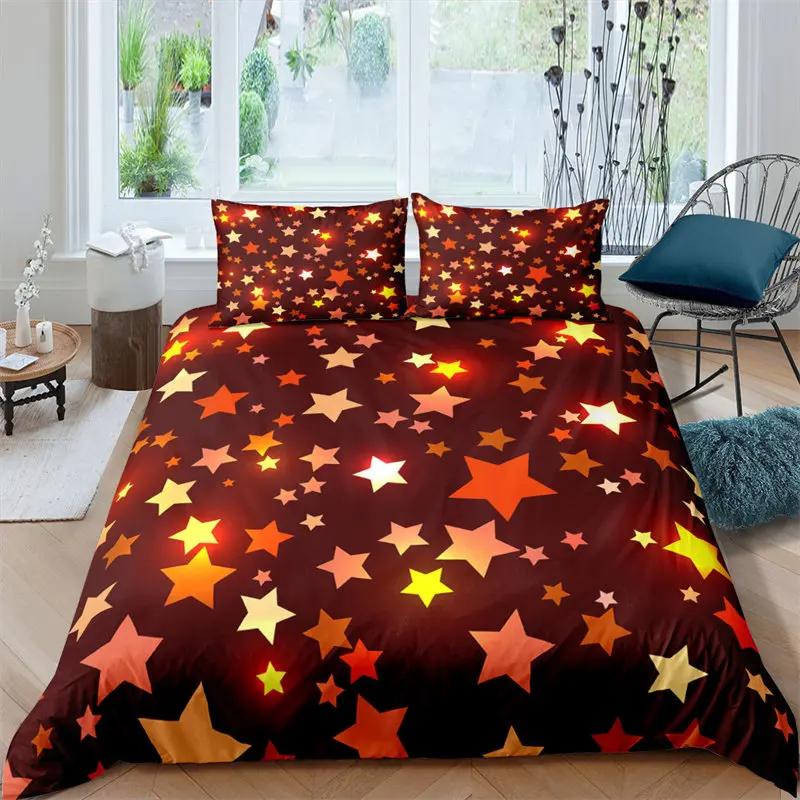 Stars Bedding Set Round Dots Starry Sky Print Duvet Cover Microfiber Galaxy Theme Comforter Cover King For Girl Teen Room Decor