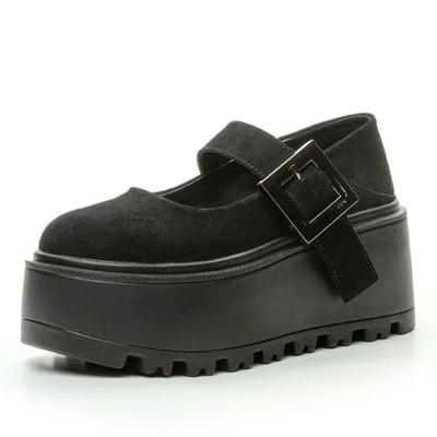 Fashion 8CM New Genuine Leather Designer Platform Wedge Round Toe Pumps Spring Summer Flats Hook Women Fashion Mary Jane Loafer Shoes