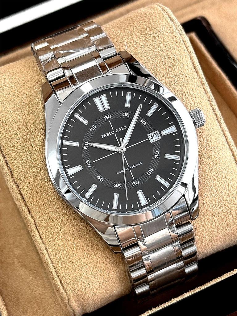 Men's Casual Fashion Quartz Wristwatch with Solid Steel Band - Automatic and Waterproof