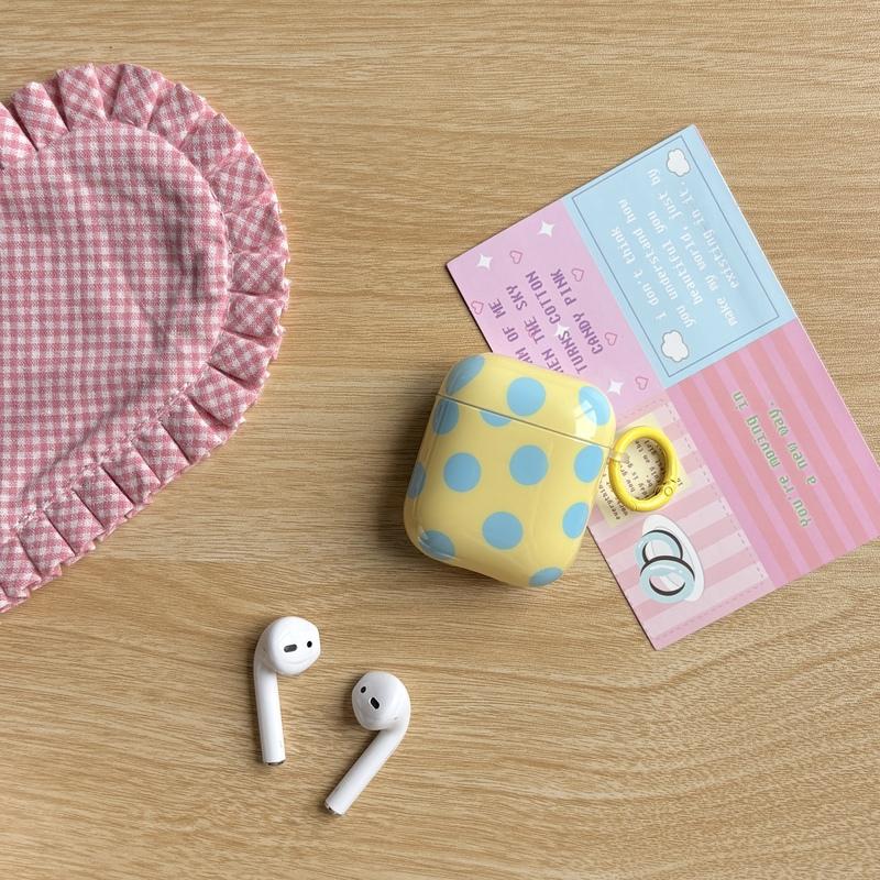 Fashion Simple Big Pink Blue Dots Polka Point Pattern Glossy Earphone Case with Ring Cover for AirPods 1 2 3 4 Pro 2 Pro 3