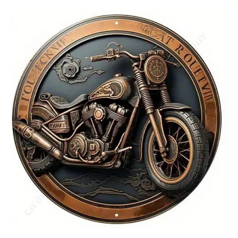 Motorcycle 2D Flat Design Round Sign, 20x20cm Wall Decor
