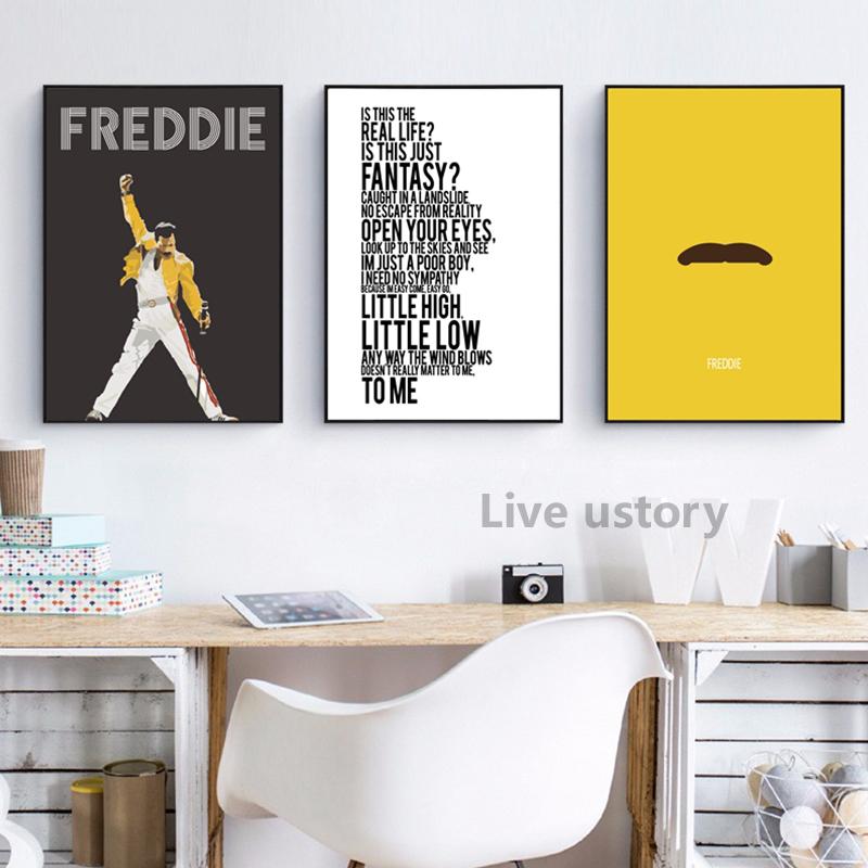 Freddie Mercury Silhouette Disegno a Linee Stampe d'Arte Bianco e Nero Poster Minimalista Immagini da Parete Musicali Pittura su Tela Decorazione