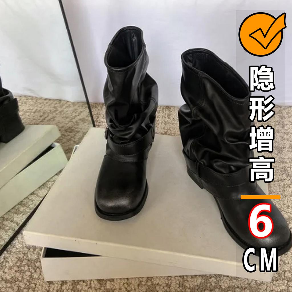 Blue Cabinet Edition~ Inner Height Increasing Spice Girls Pants Boots Rub Retro Fashion Wasteland Wind Folded Buckle Western Short Boots Women