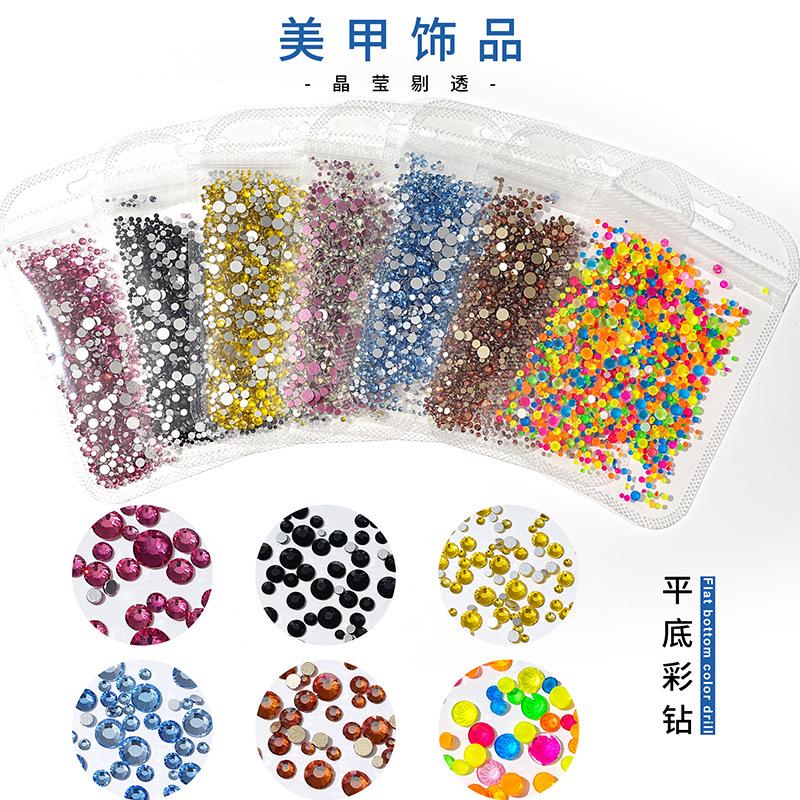 1440 buc, Un pachet întreg de manichiuri colorate, Diamante cu fund plat, Burghie din sticlă de cristal nu pot cădea de pe fund, Bijuterii cu diamante rotunde cu dimensiuni mixte.