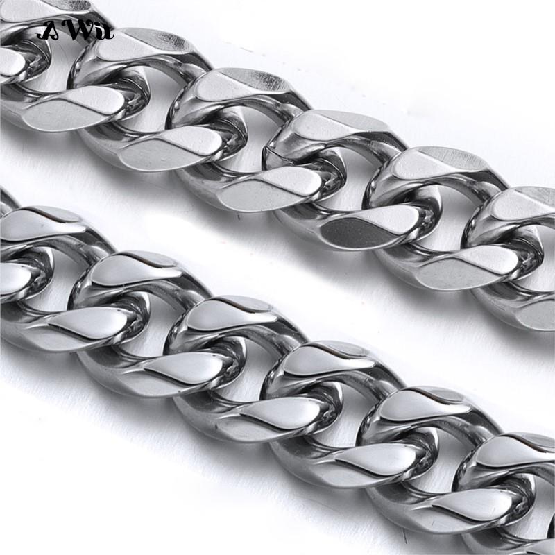 

Cuban Link Chain Stainless Steel Necklace Waterproof 18 K Gold Plated Punk Men Women Black Silver color Jewelry DIY Accessories 7mm Width&20inch 50cm Long