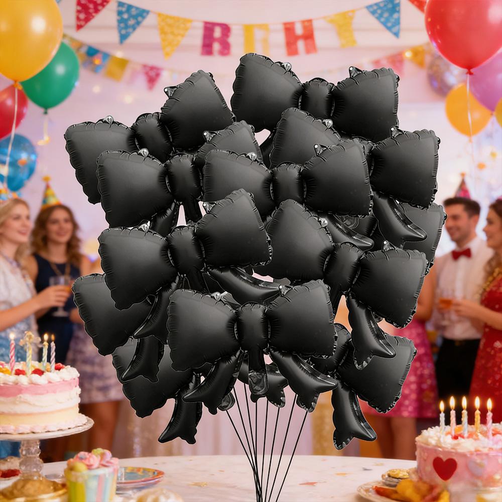 8 Stück 15-Zoll Schleifen-Folienballons, Matt-Schwarzes Band Mylar-Ballons, Ästhetische Schleifenform-Dekorationen für Hochzeit, Jahrestag