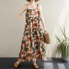 Übergröße Neckholderkleid Feiertagsdruck Baumwolle Leinenkleid Locker Großer Saum Damenkleider