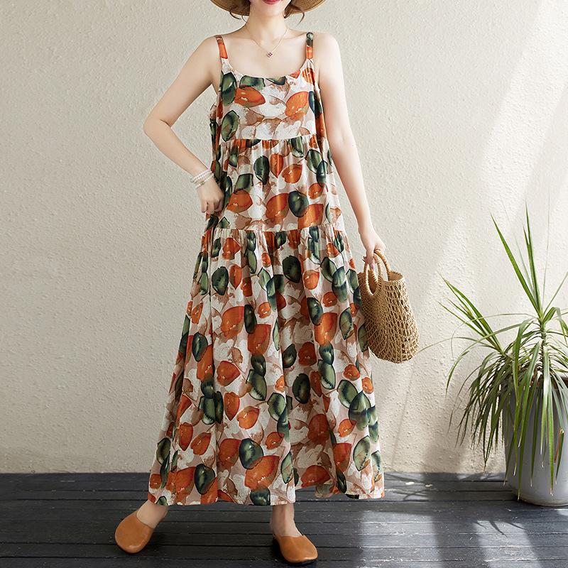 Rochie Halter Mărimi Mari Rochie din Bumbac In Imprimată de Sărbători Rochie Largă cu Tiv Mare Rochii de Damă