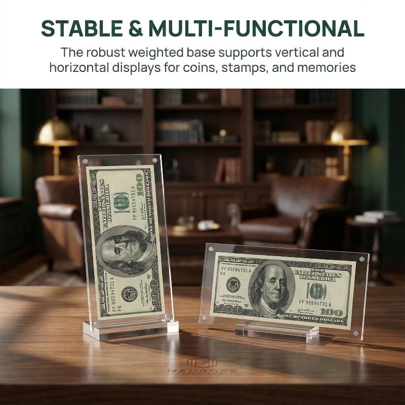 Acrylic Magnetic Dollar Bill Commemoratives Coins Picture Frame Holder With Base
