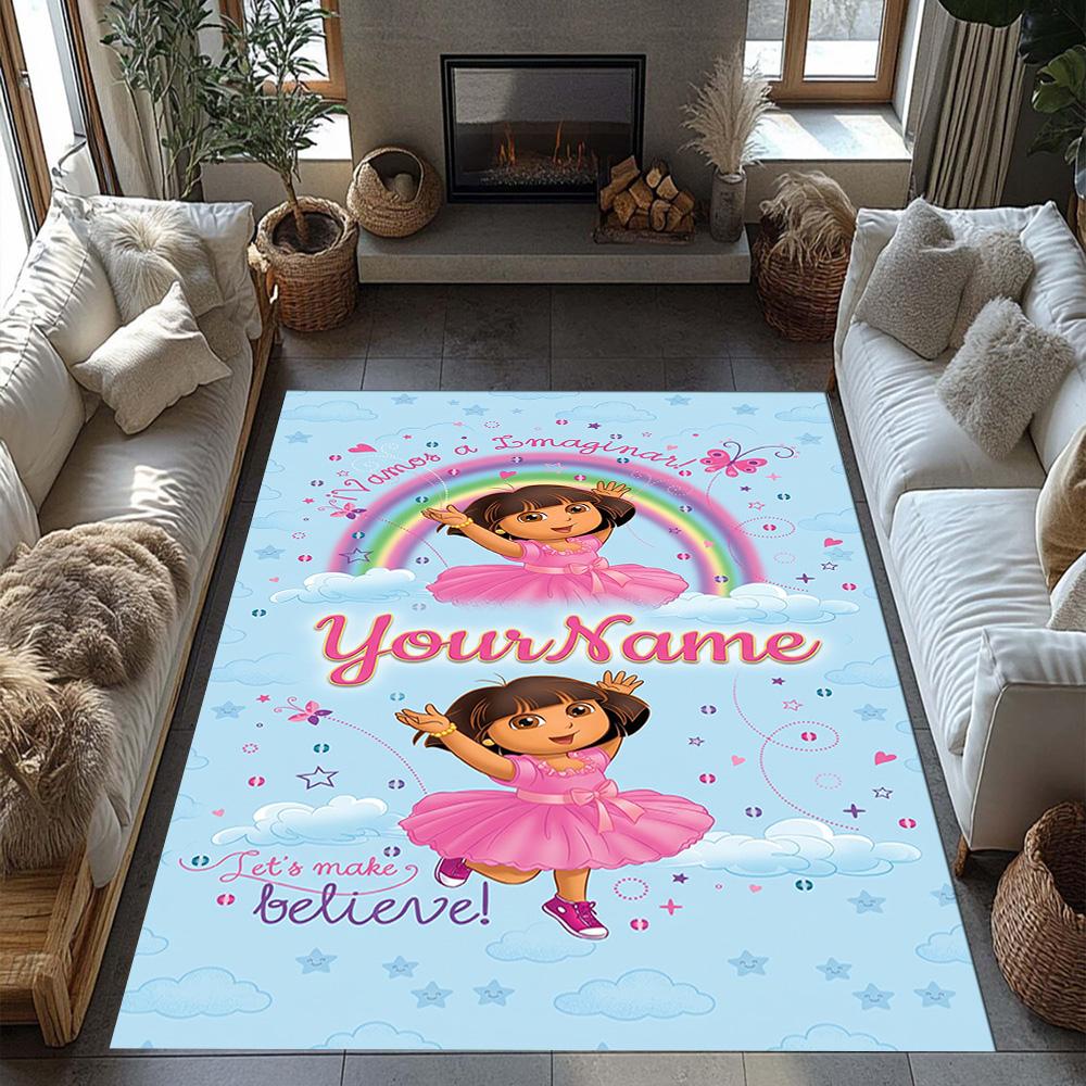 Dora Explorer Personalized Name Floor Mat Perfect for Game Room Playrooms Outdoor Entryway Anti-slip Rug Decorate Offices Birthday/Christmas Gift