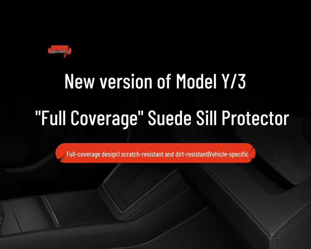 Tesla Model Y Molded Sill Strip with Built-in Under-Seat Corner Protectors - Anti-Kick Accessory.