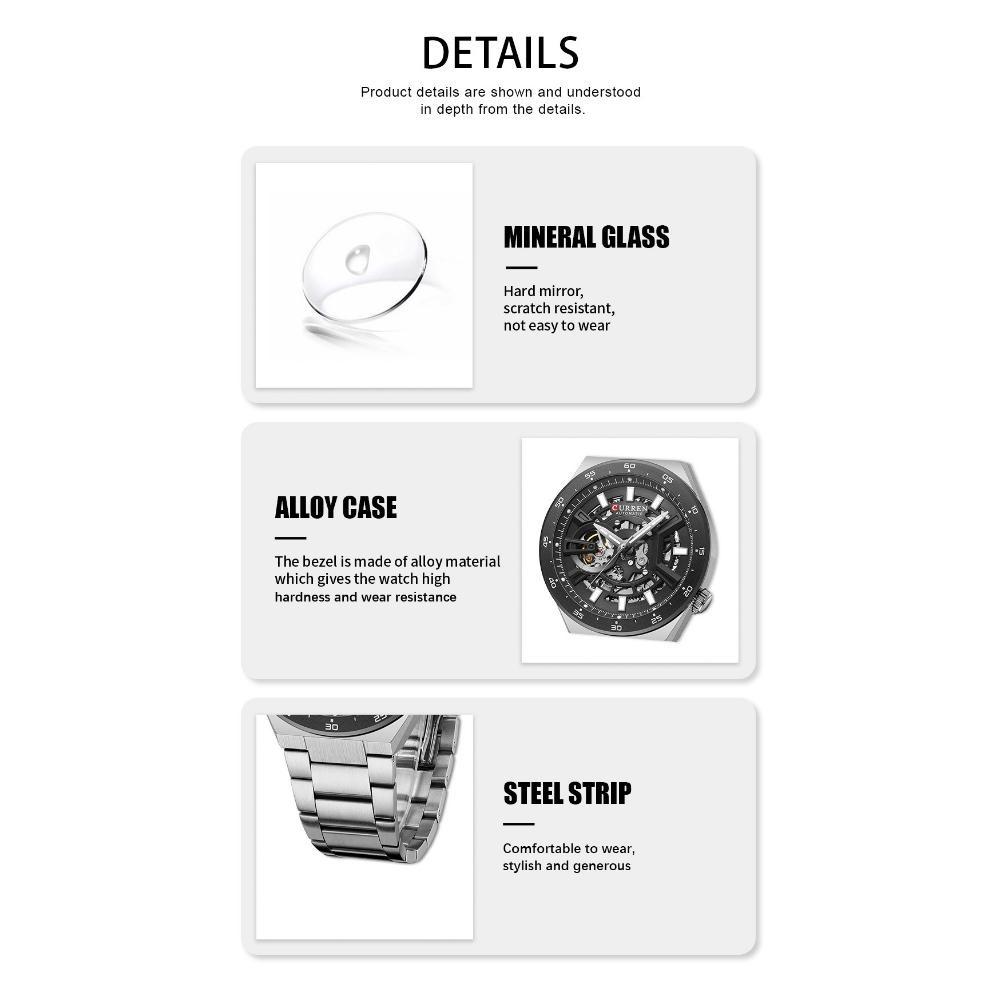 CURREN Casual Fashion Multifunction Mechanical Watch for Men Top Brand Luxury Original Stainless Steel Wrist Watch