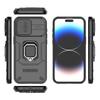 For iPhone 15 Pro Kickstand Phone Case with Slide Lens Cover PC+TPU Shockproof Rugged Shell