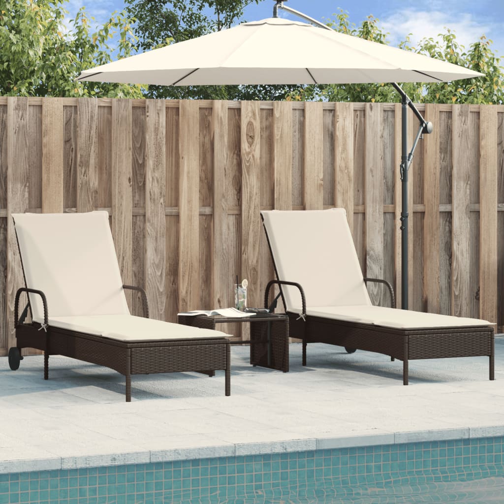 2 Piece Sun Lounger Set with Cushions Brown Poly Rattan