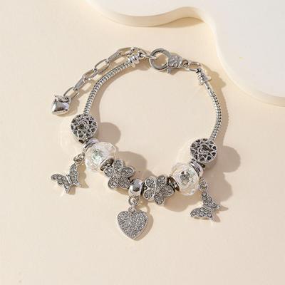DIY Beaded Bracelet With Butterfly Love Charm Petal Crystal Heart Pendant Rhinestone Jewelry