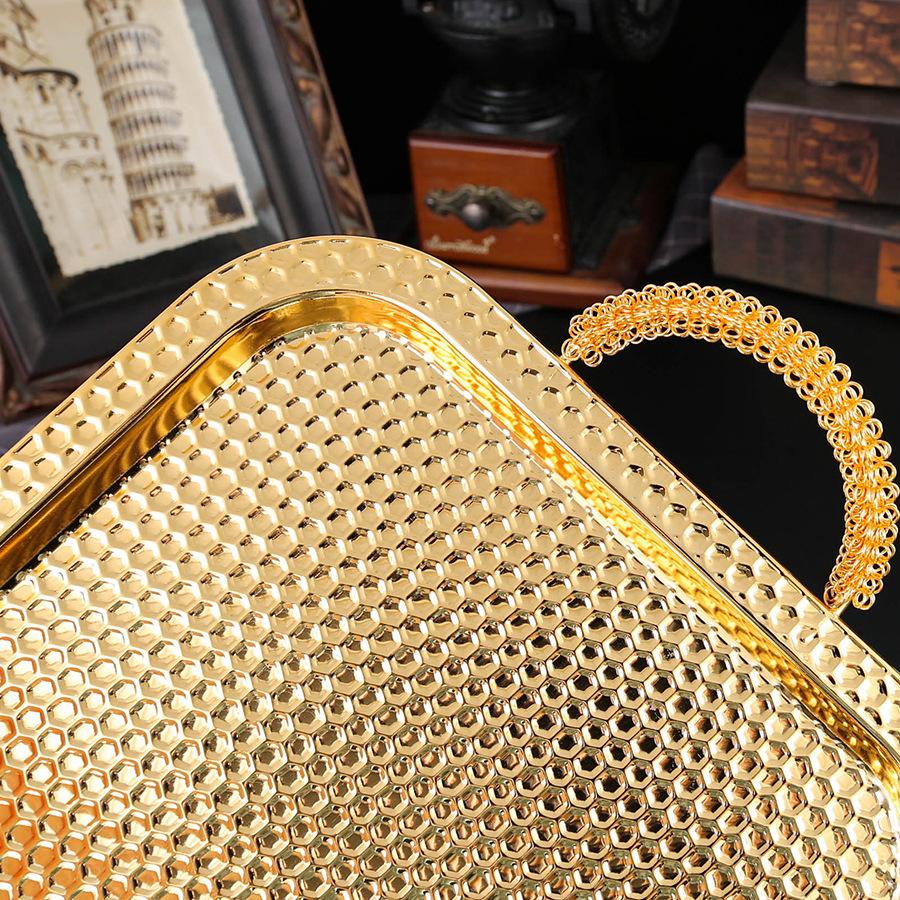 European square tray ornament Metal hammer point square tray Fruit plate Baking cake Dessert plate Cabaret supplies