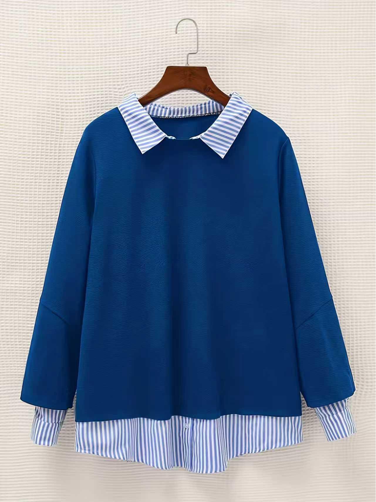 

European 2025 Women s Versatile Patchwork Hoodie - Fake Two-Piece Design, Ideal for Spring/Autumn 2XL синій