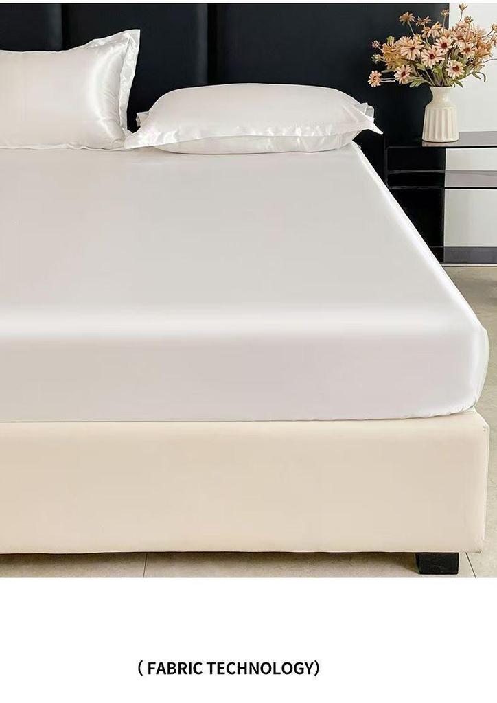Summer Ice Silk Cooling Fitted Sheet 3-Piece Set with Anti-Slip Full Mattress Cover