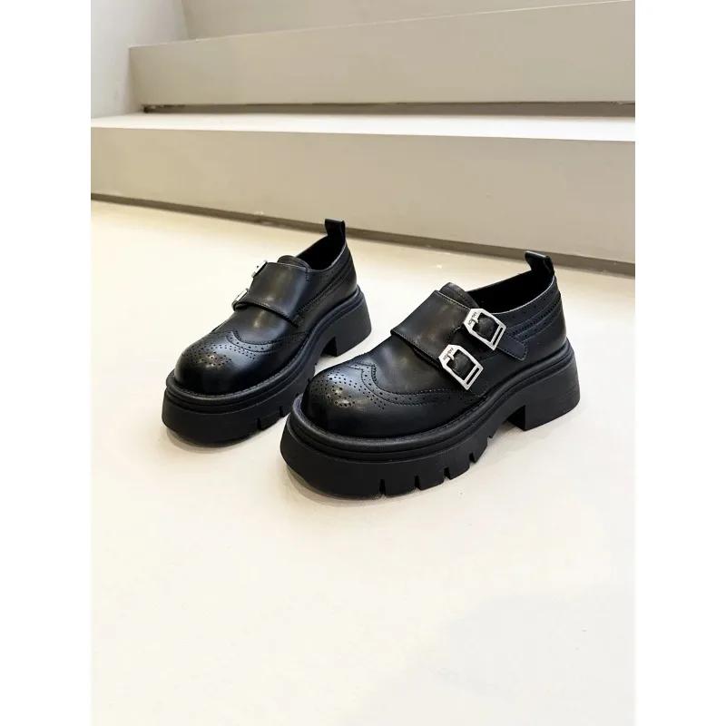 Fashion Women's Thick Heel Flats British Style 2024 Spring Autumn New Loafers Versatile Short Women Heightening JK Single Shoes