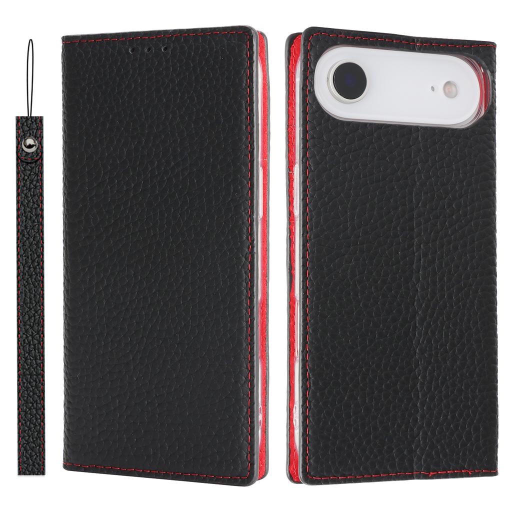 For iPhone Air Wallet Case Genuine Cow Leather Phone Cover Litchi Texture