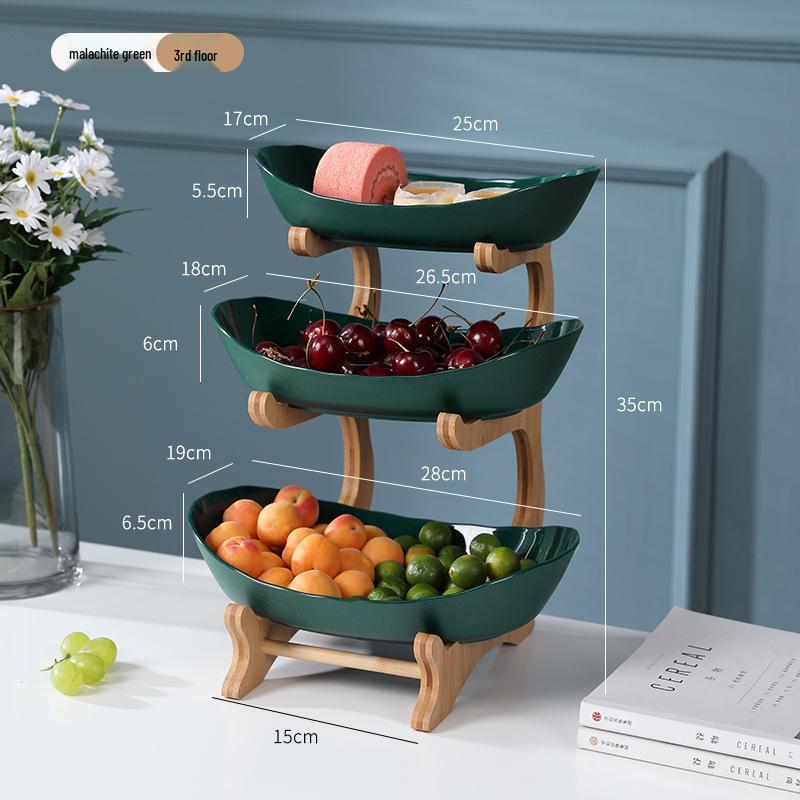 European Luxury Multi-layer Fruit Bowl - Bamboo & Plastic Design for Living Room Single-layer зелёный