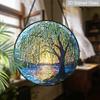 2D Flat Stained Glass Willow Tree Window Decoration Colored Glass Plate, 7.87inches Nature Tree Hanging Sun Catcher with Chain, Spring Summer Home