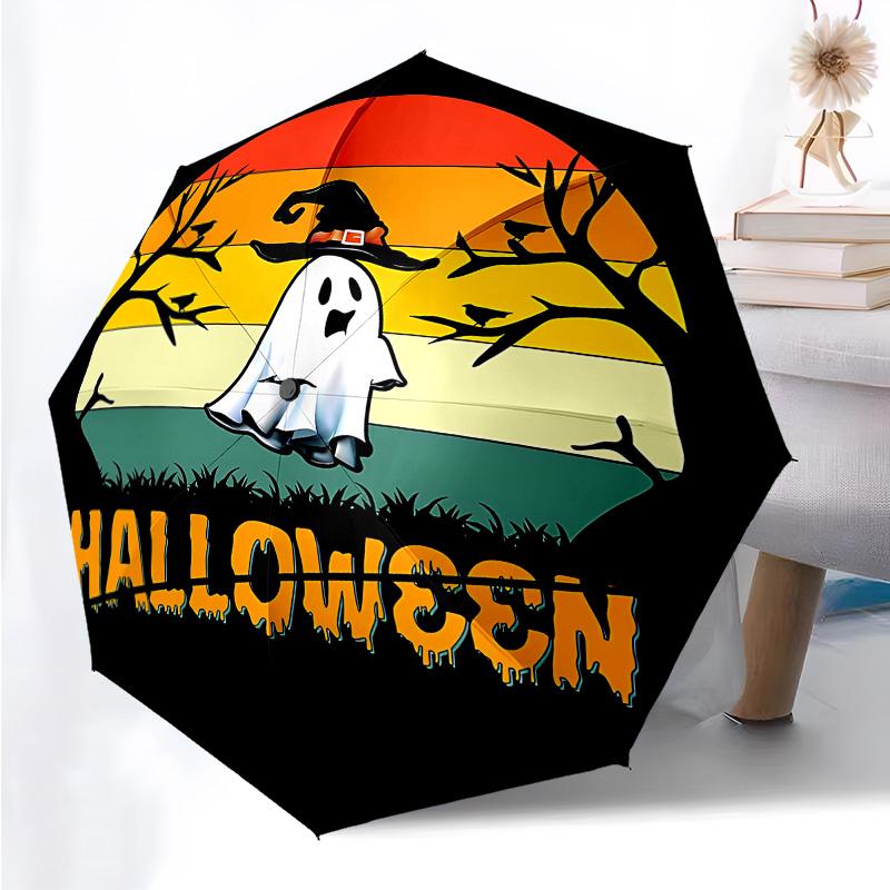 Halloween Castle  Themed Folding Umbrella Fashion Auto-Open 8 Iron Ribs Plastic Handle Foldable Sunshade Perfect Christmas Gifts