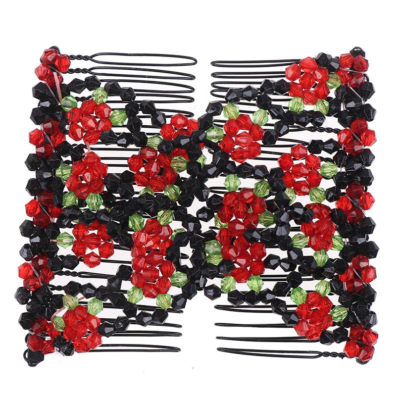 

Women Elastic Hairpin Stretch Double Magic Hair Comb Handmade Vintage Flower Beaded Hair Clip Maker DIY Styling Tool