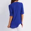 Plus Size Women Solid Color Loose Zipper V Neck Long Sleeve Chiffon Blouse Shirt