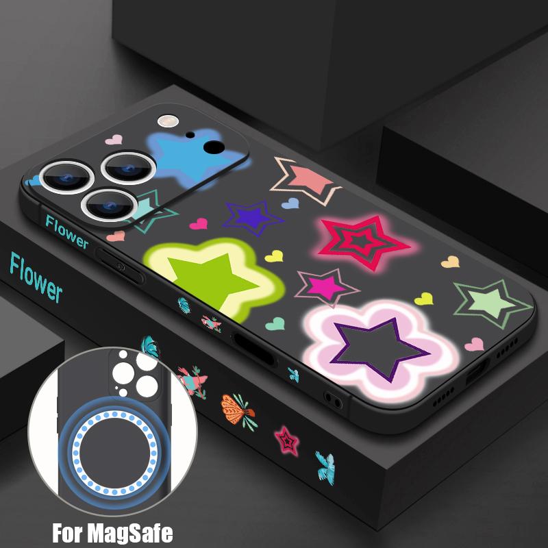 Blended Colorful Stars Pattern Case For iPhone 17 Pro Max Magnetic For Magsafe Silicone Cover For iPhone 16 Pro Max Funda iPhone 15 14 13 12 11 16E