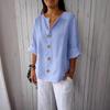 Summer Loose Shirt Women's V-Neck Cotton Linen Button Casual Shirts Solid Fashion Elegant Office Womens Clothing Blouse