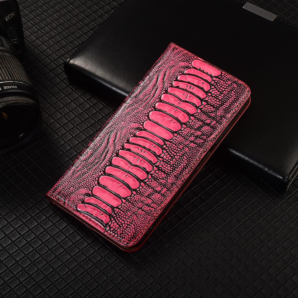 Ostrich Pattern Genuine Leather Flip Case for Huawei P10 P20 P30 P40 P50 P50E P60 Pura 70 80 Art Pro Plus Ultra Lite Cover Cases