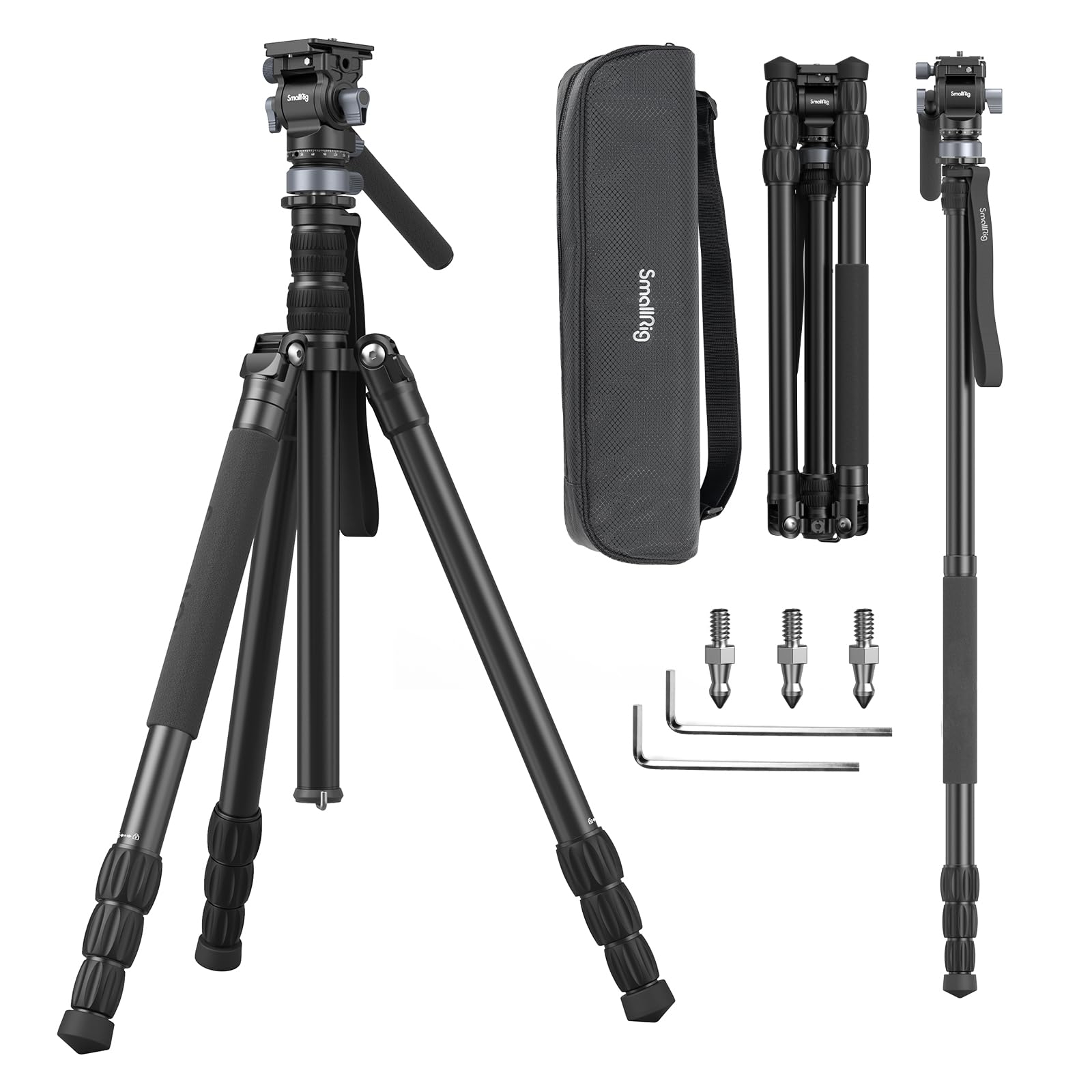 SmallRig Video Tripod Kit for Mirrorless Quick Release Aluminum Alloy 4kg Weight for Video Live CT190 4319 Cameras, Arca-Swiss Plate, Construction,