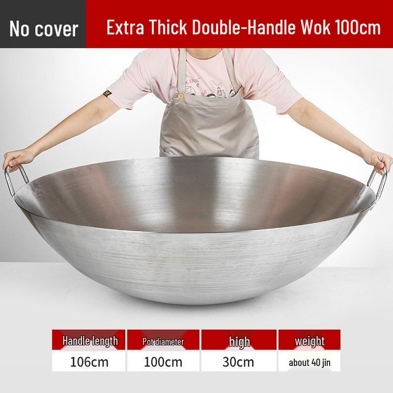 Extra Thick Stainless Steel Double Ear Wok - Large Round Bottom Pot for Commercial Kitchens, Gas Stove Compatible
