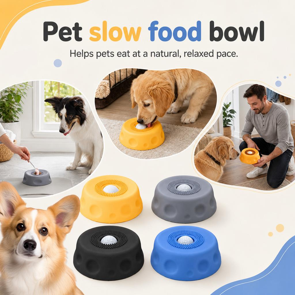 Slow Feeder Dog Bowl with Non-Slip Base and Rolling Ball Design To Reduce Eating Speed and Prevent Choking for Small To Medium Dogs