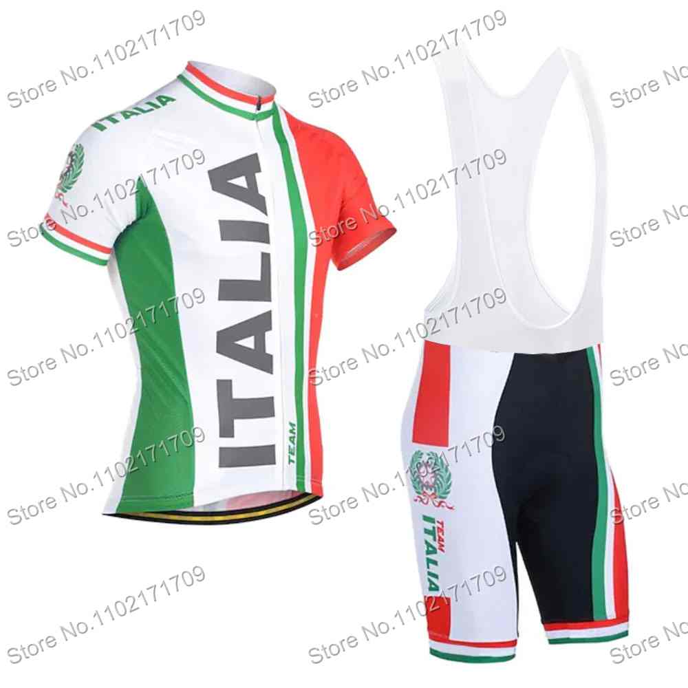 Set Maglia Ciclismo Classica Squadra Italia Uomo Donna Bandiera Italia Abbigliamento Ciclismo Bianco Verde Nero Maglia Bici da Strada Completo MTB Ropa