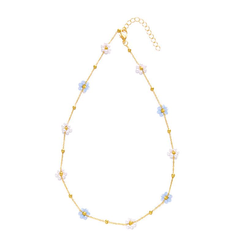 European American High-End Heart Flower Beaded Necklace & Girlish Flower Choker Set
